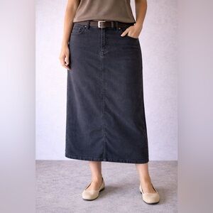 French Dressing Black Denim Midi Skirt - size 16- Normcore cottagecore western
